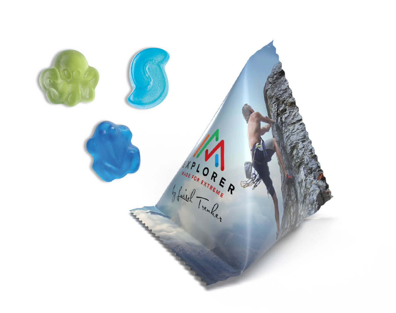 Mini Tetraeder 10 g Fruchtgummi Sonderformen Mit einem Give Away als Werbegeschenk wie Mini Tetraeder 10 g Fruchtgummi Sonderformen schenkt man Freude.