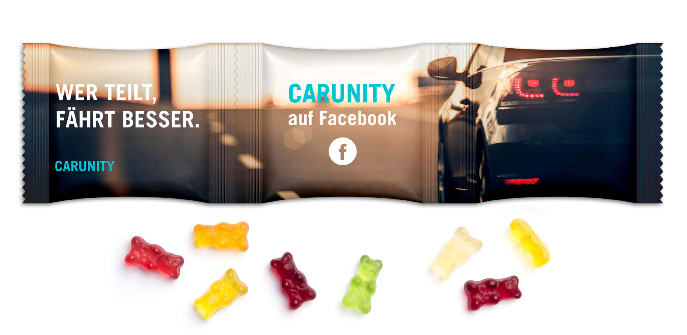 3er Kettenbeutel mit Gummibärchen Mit einem Give Away als Werbegeschenk wie 3er Kettenbeutel mit Gummibärchen schenkt man Freude.