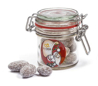 Nostalgie Glas mit Zimtmandeln Mit einem Give Away als Werbegeschenk wie Nostalgie Glas mit Zimtmandeln schenkt man Freude.