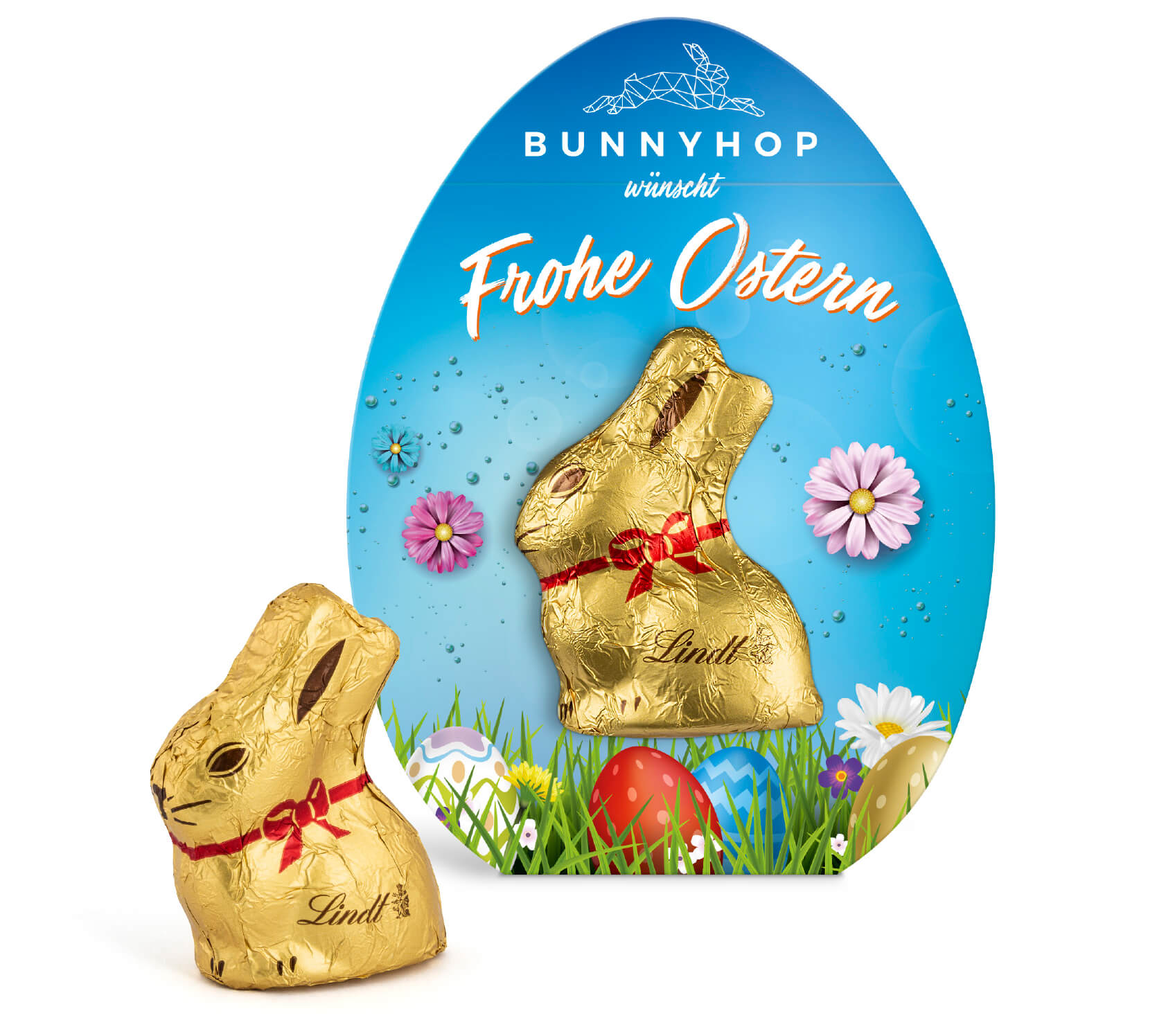Lindt Mini Goldhase in Osterei-Werbekartonage Mit einem Give Away als Werbegeschenk wie Lindt Mini Goldhase in Osterei-Werbekartonage schenkt man Freude.