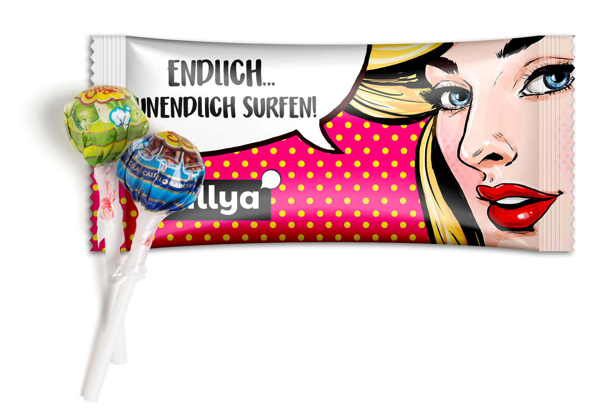 Mini Chupa Chups im Flowpack Mit einem Give Away als Werbegeschenk wie Mini Chupa Chups im Flowpack schenkt man Freude.