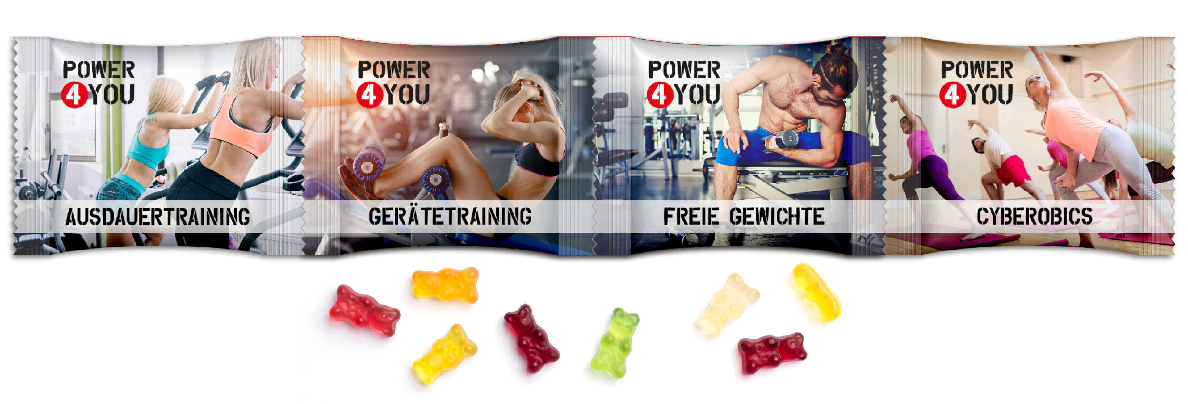 4er Kettenbeutel mit Gummibärchen Mit einem Give Away als Werbegeschenk wie 4er Kettenbeutel mit Gummibärchen schenkt man Freude.