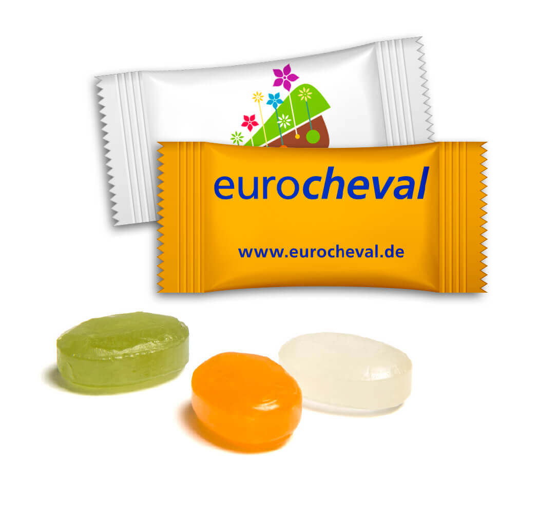 3 g Bonbons im Flowpack Mit einem Give Away als Werbegeschenk wie 3 g Bonbons im Flowpack schenkt man Freude.