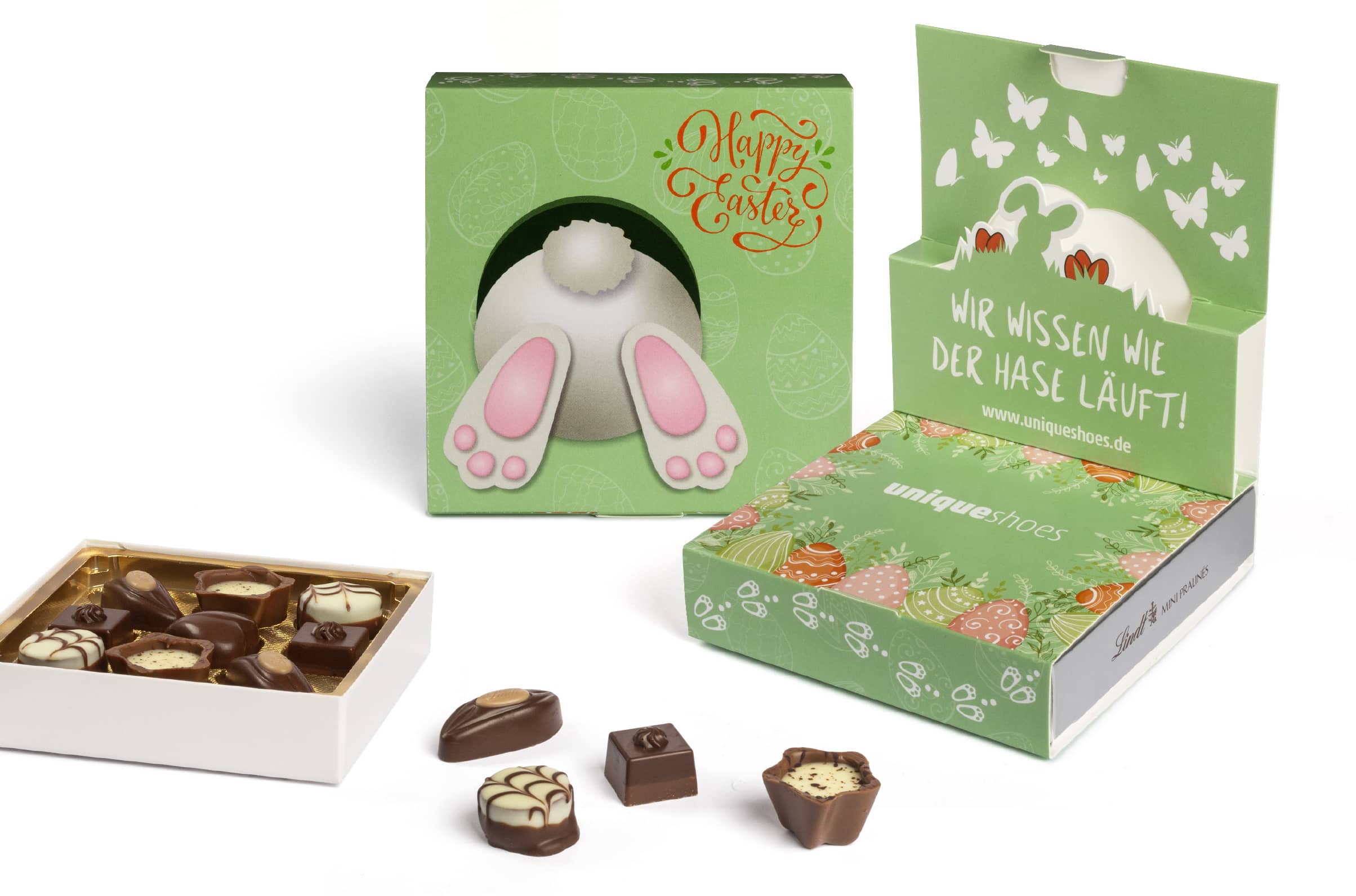 Lindt Mini Pralinés in Oster Pop-Up Kartonage Mit einem Give Away als Werbegeschenk wie Lindt Mini Pralinés in Oster Pop-Up Kartonage schenkt man Freude.