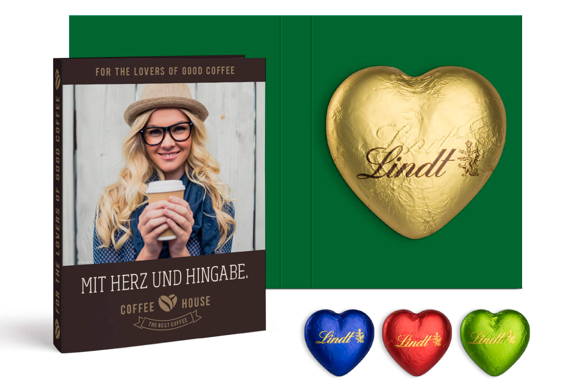 Mit einem Give Away als Werbegeschenk wie Werbekarte mit Lindt Schokoladen Herz 20 g schenkt man Freude.